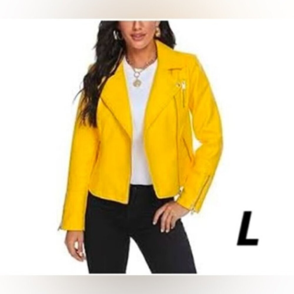 🩷 SCRJFS - Women's Faux Leather Motorcycle Jacket - Yellow. Size: L. NWT. (1784)